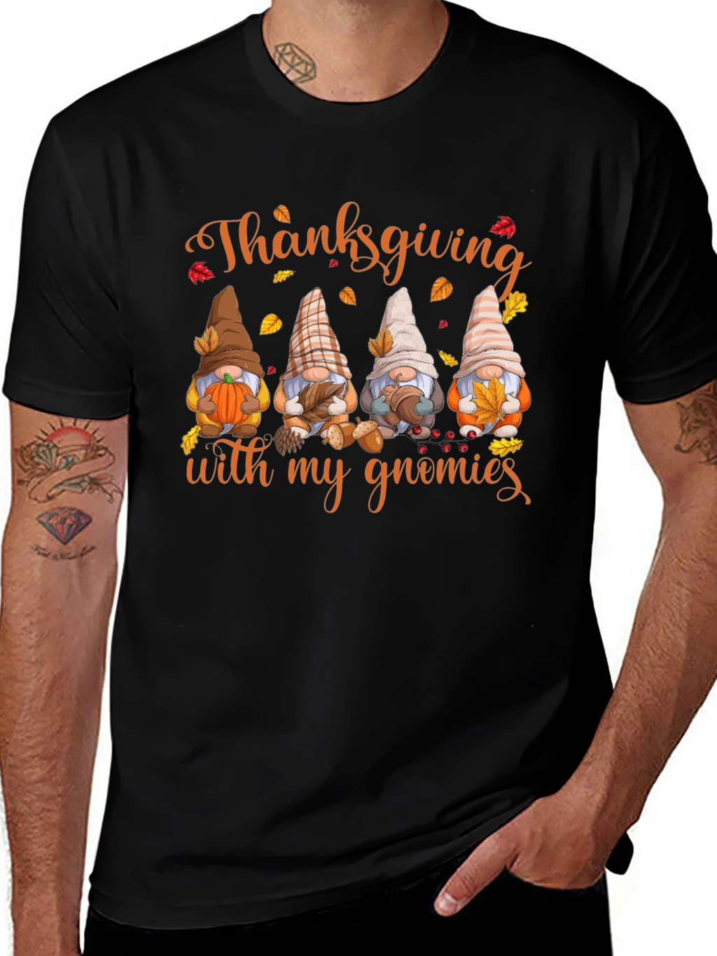 Thanksgiving Gnomies Black T-Shirt