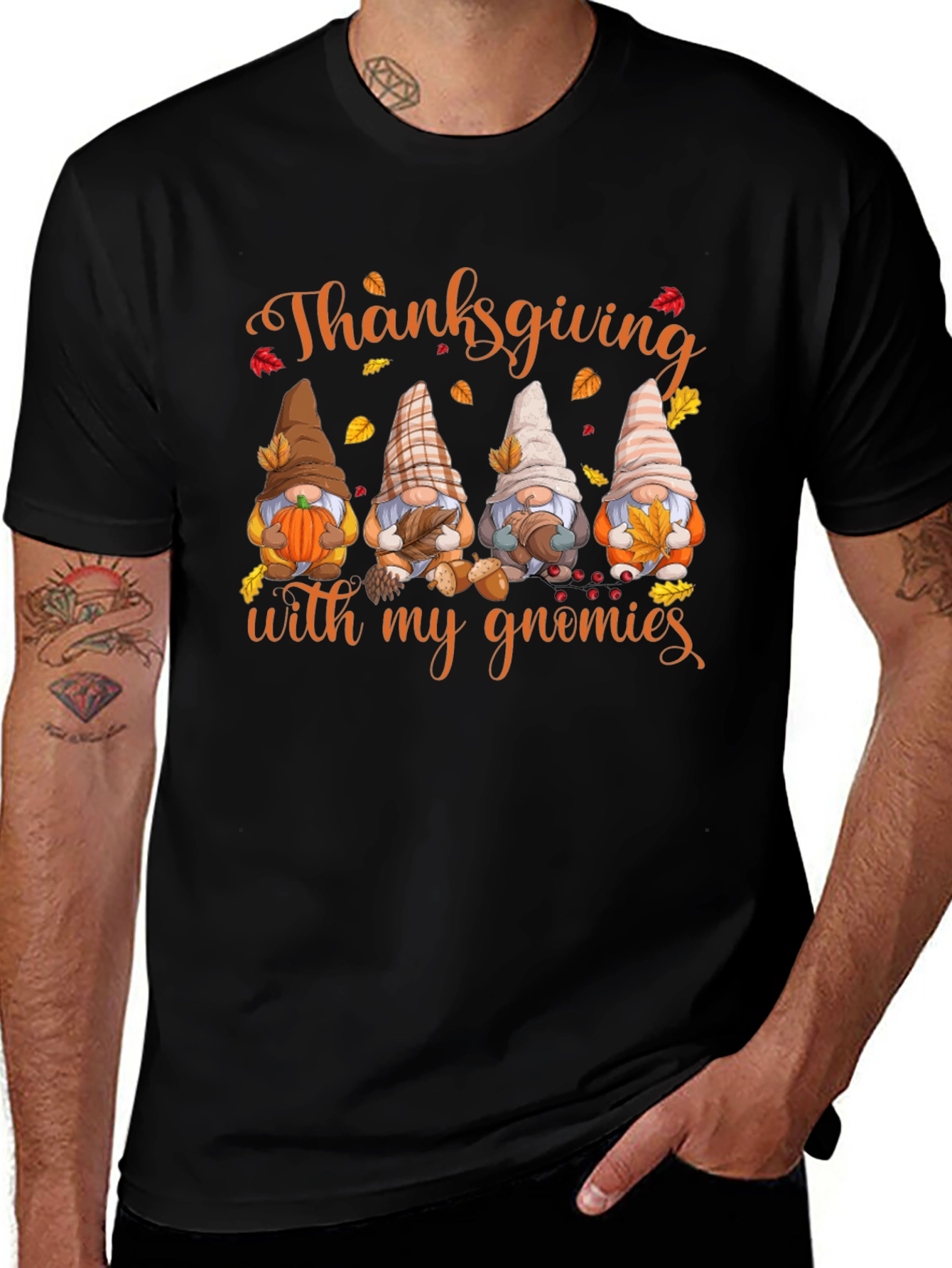 Thanksgiving Gnomies Black T-Shirt