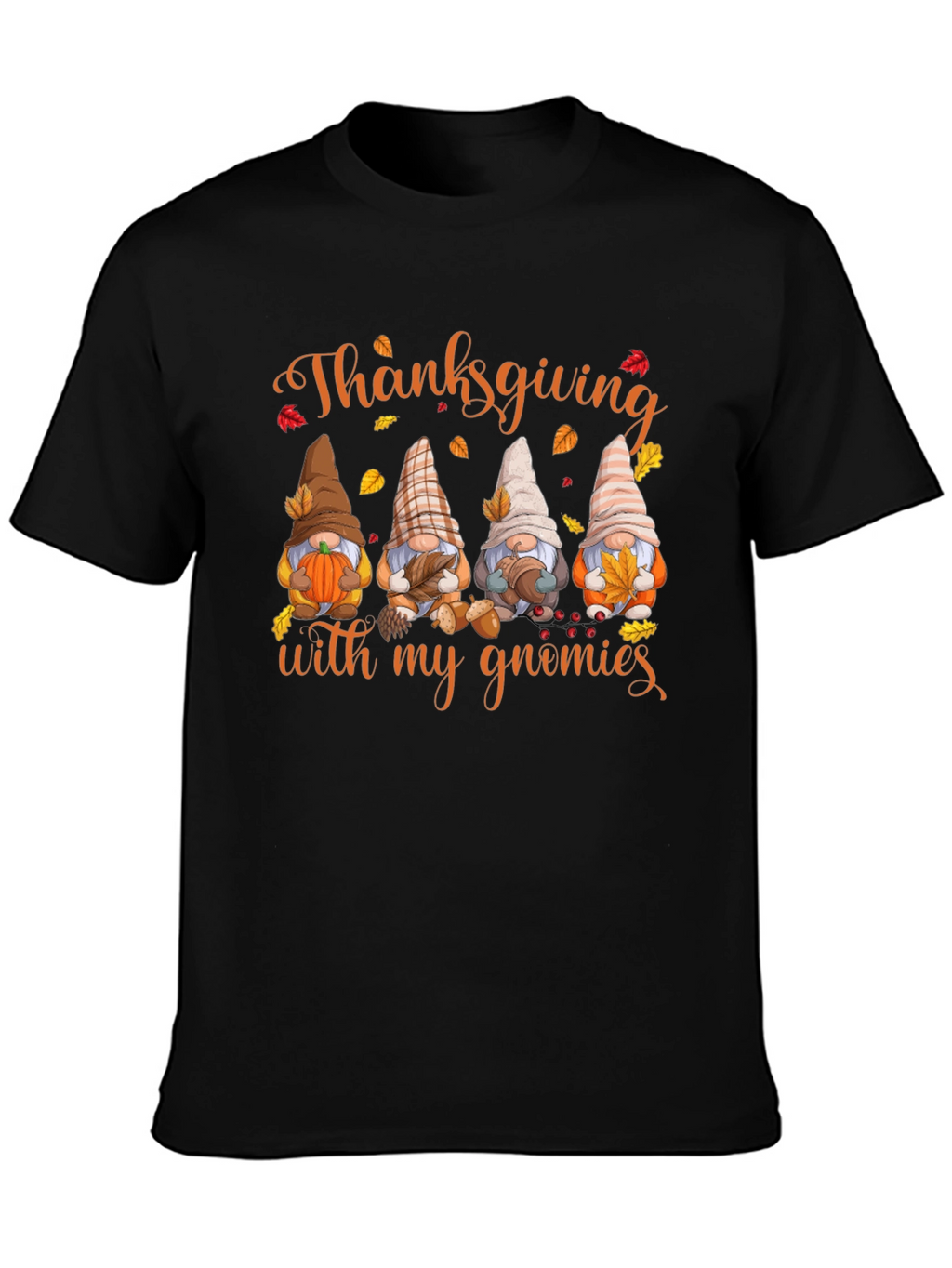 Thanksgiving Gnomies Black T-Shirt