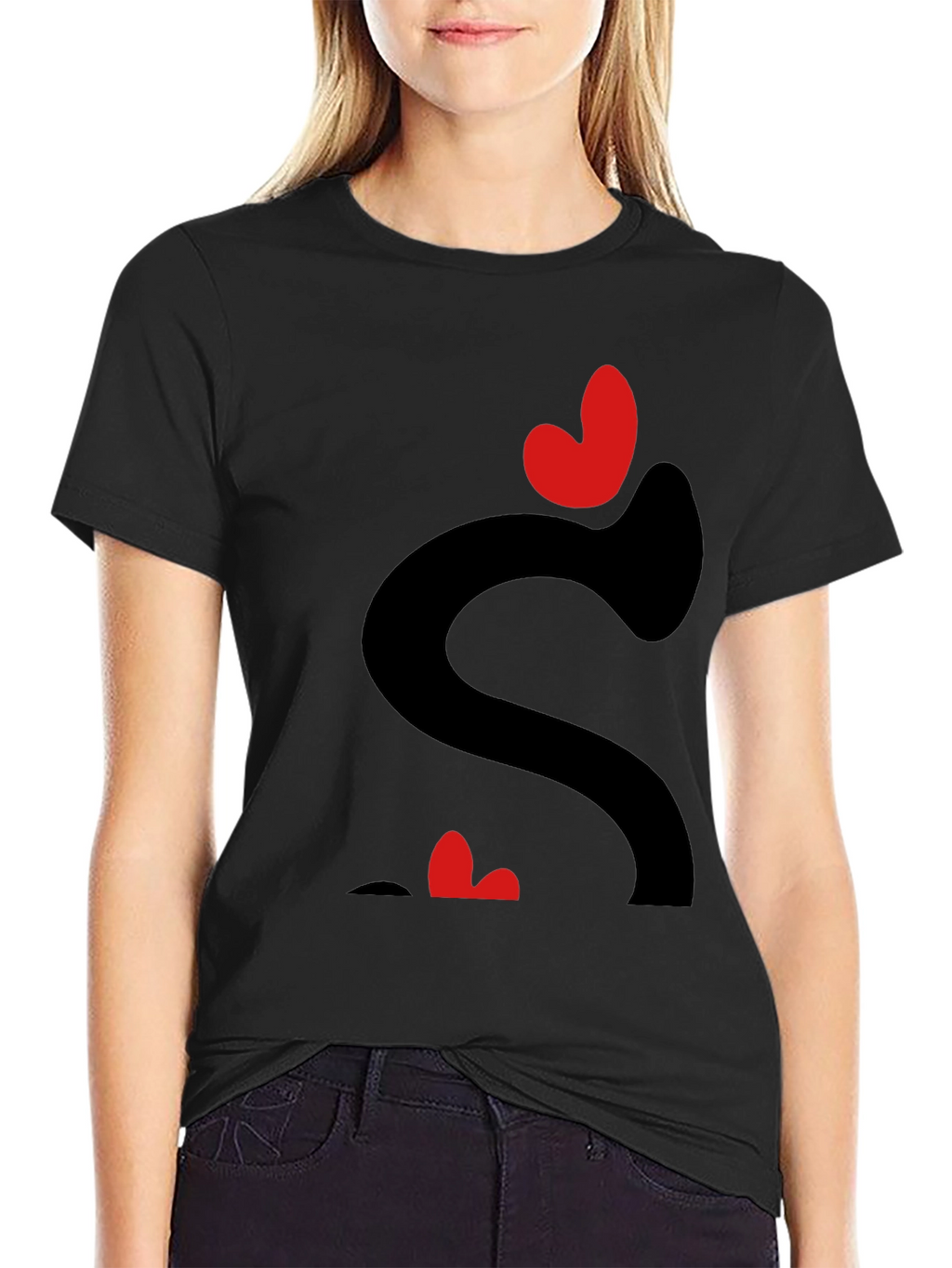 Heart Love Graphic Tee - Black Casual T-Shirt