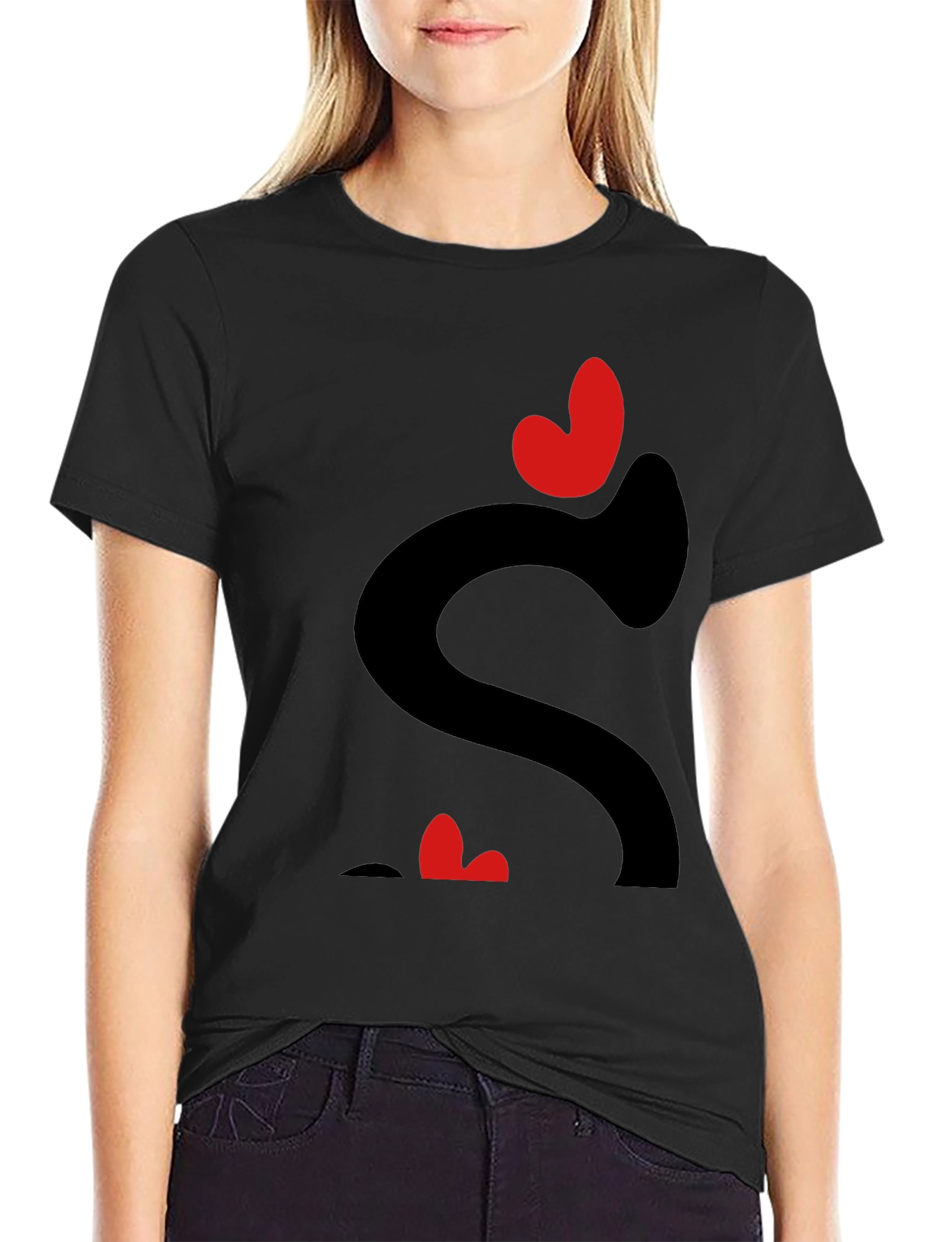 Heart Love Graphic Tee - Black Casual T-Shirt