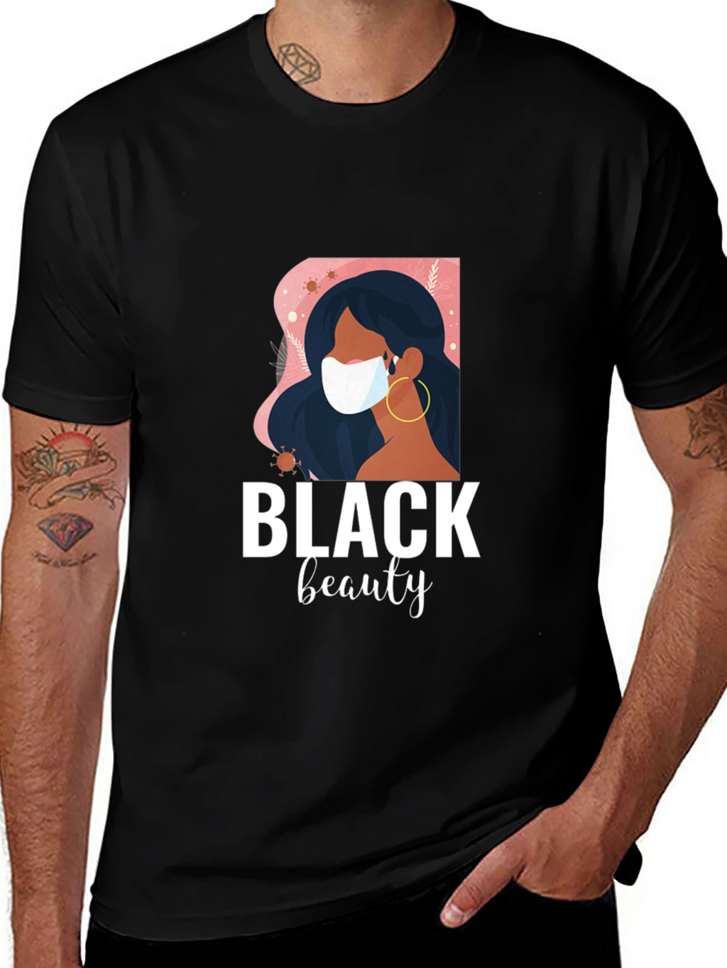 Black Beauty Graphic Tee - Stylish Masked Woman Design
