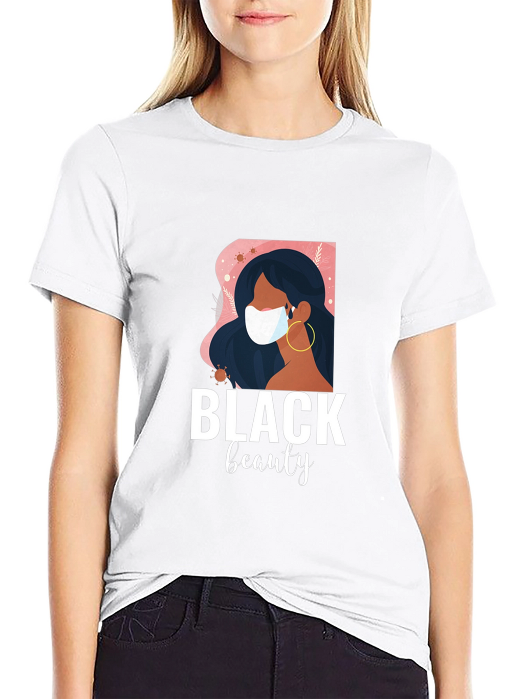 Black Beauty Graphic Tee - Stylish Masked Woman Design