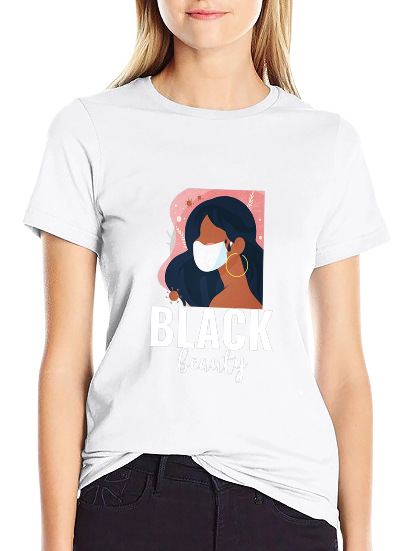 Black Beauty Graphic Tee - Stylish Masked Woman Design