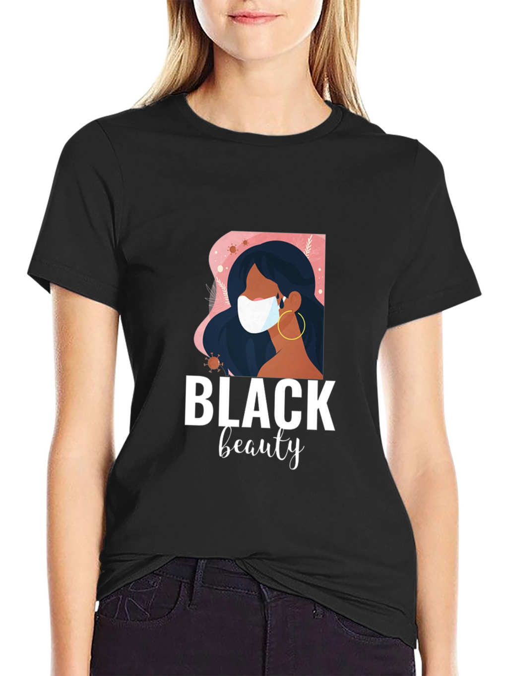 Black Beauty Graphic Tee - Stylish Masked Woman Design
