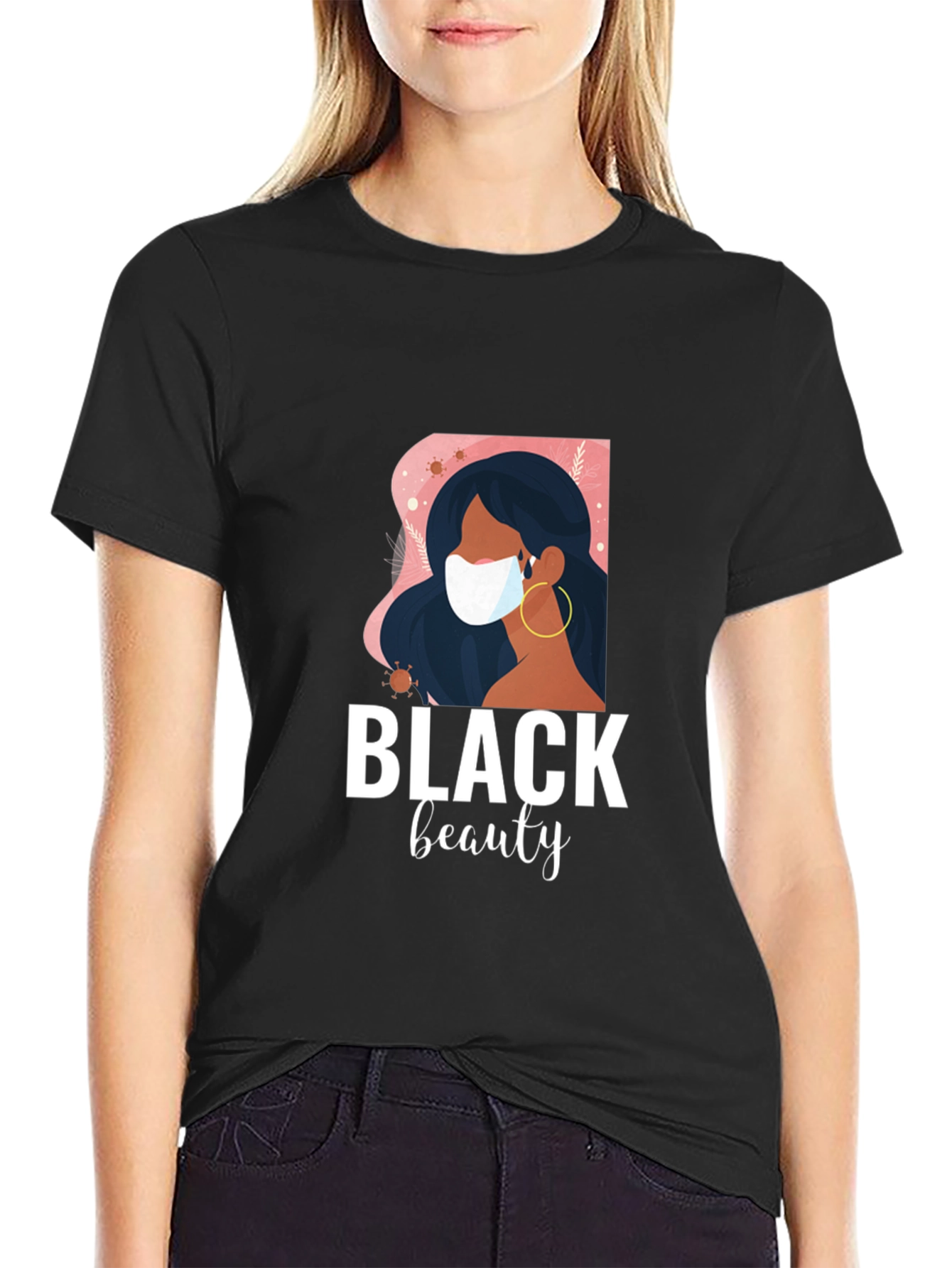 Black Beauty Graphic Tee - Stylish Masked Woman Design