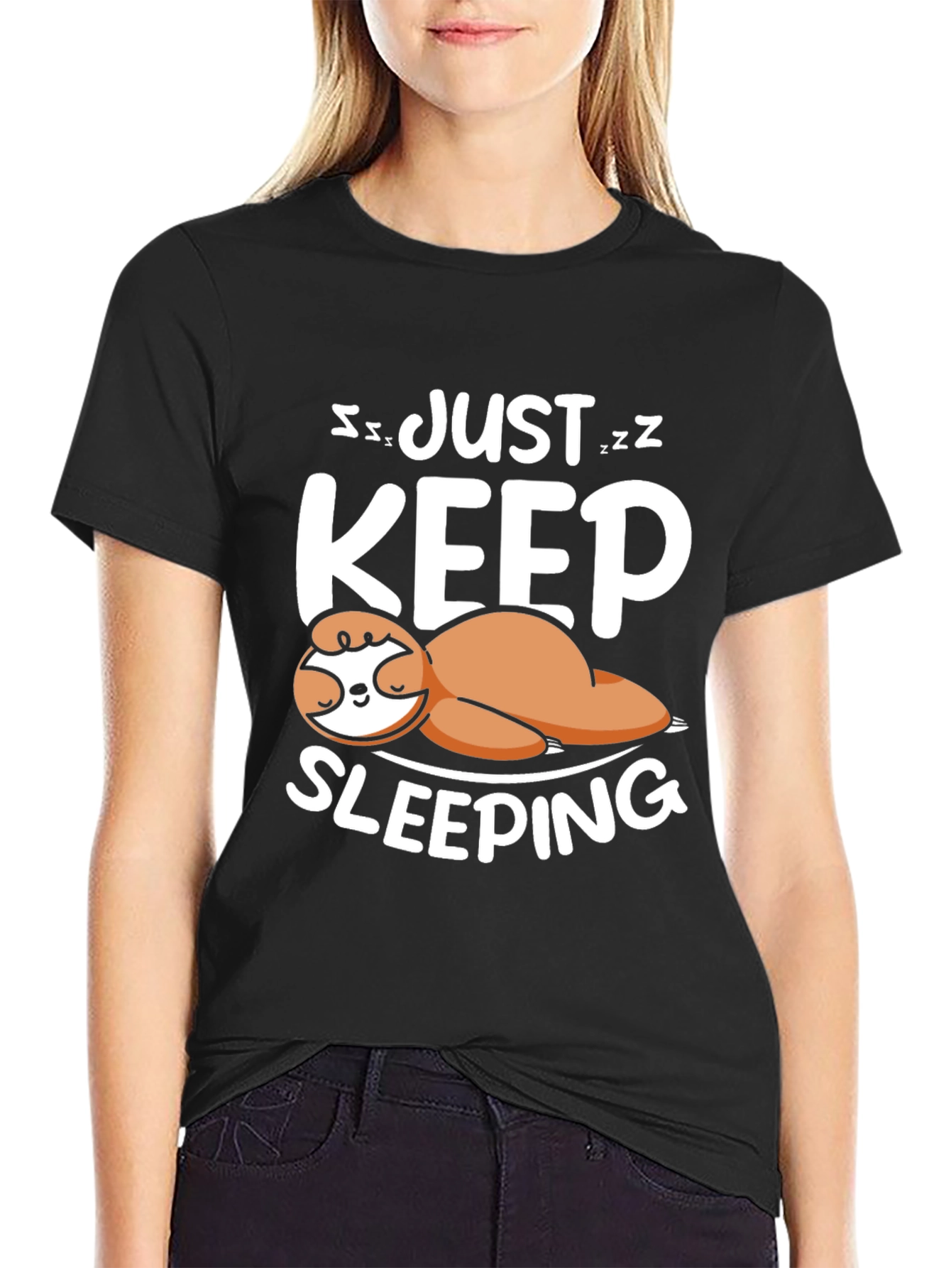 Just Keep Sleeping Sloth Tee - Black Cotton Comfort