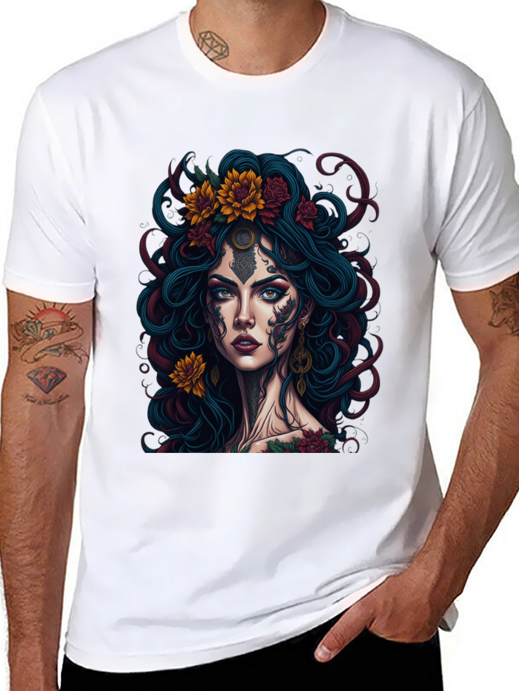 Mystic Floral Tattoo Graphic Tee