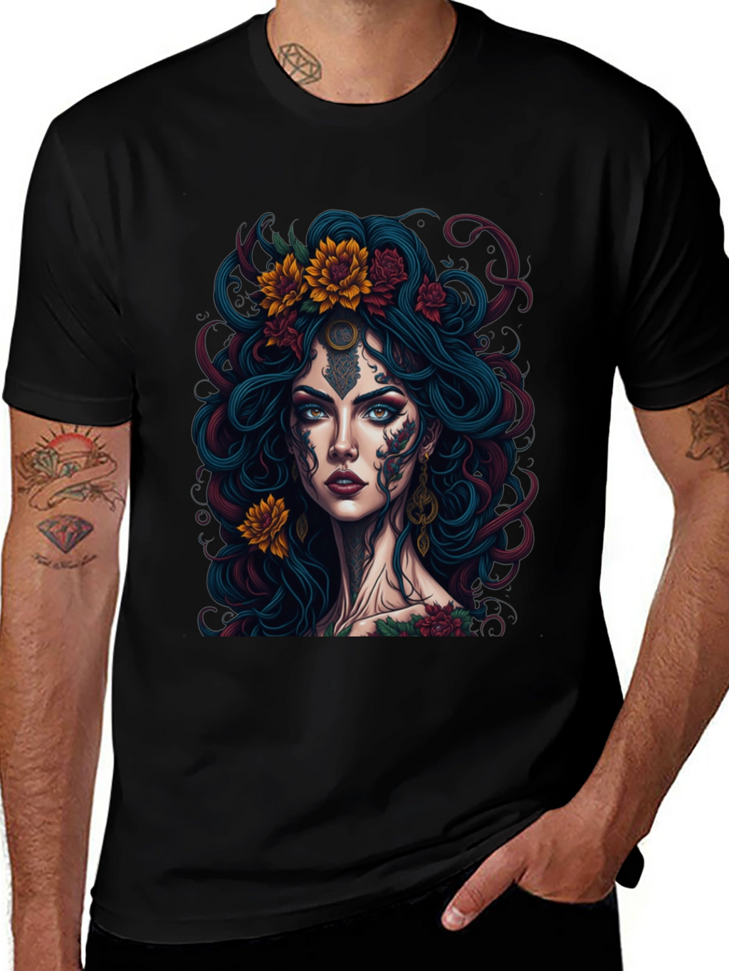 Mystic Floral Tattoo Graphic Tee