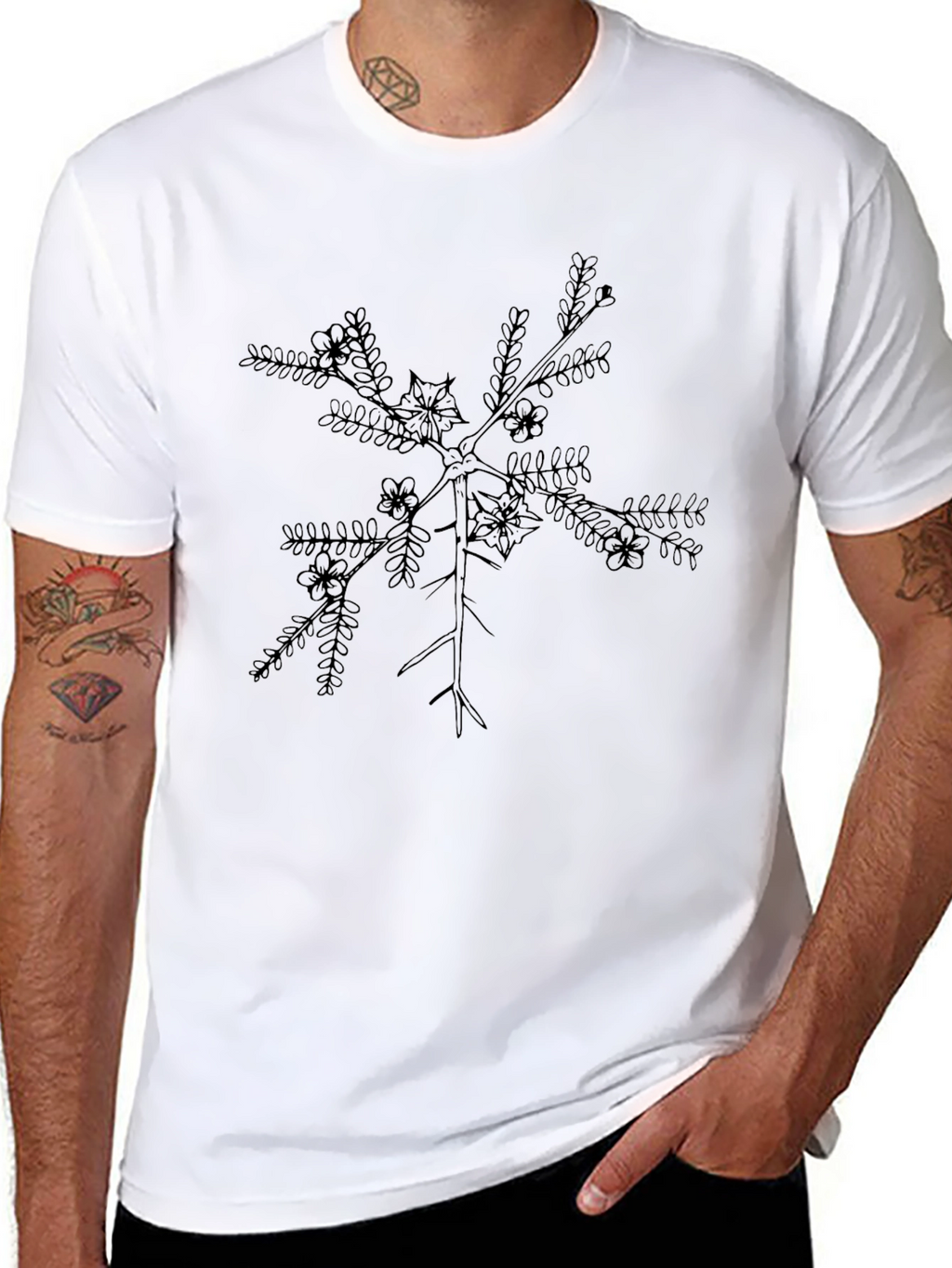 Botanical Branch Graphic Tee - Black Casual Comfort