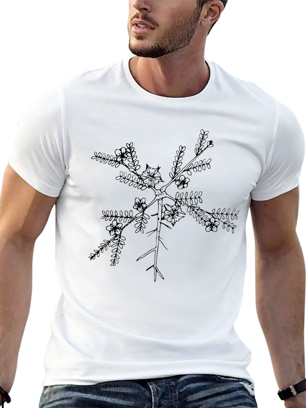 Botanical Branch Graphic Tee - Black Casual Comfort