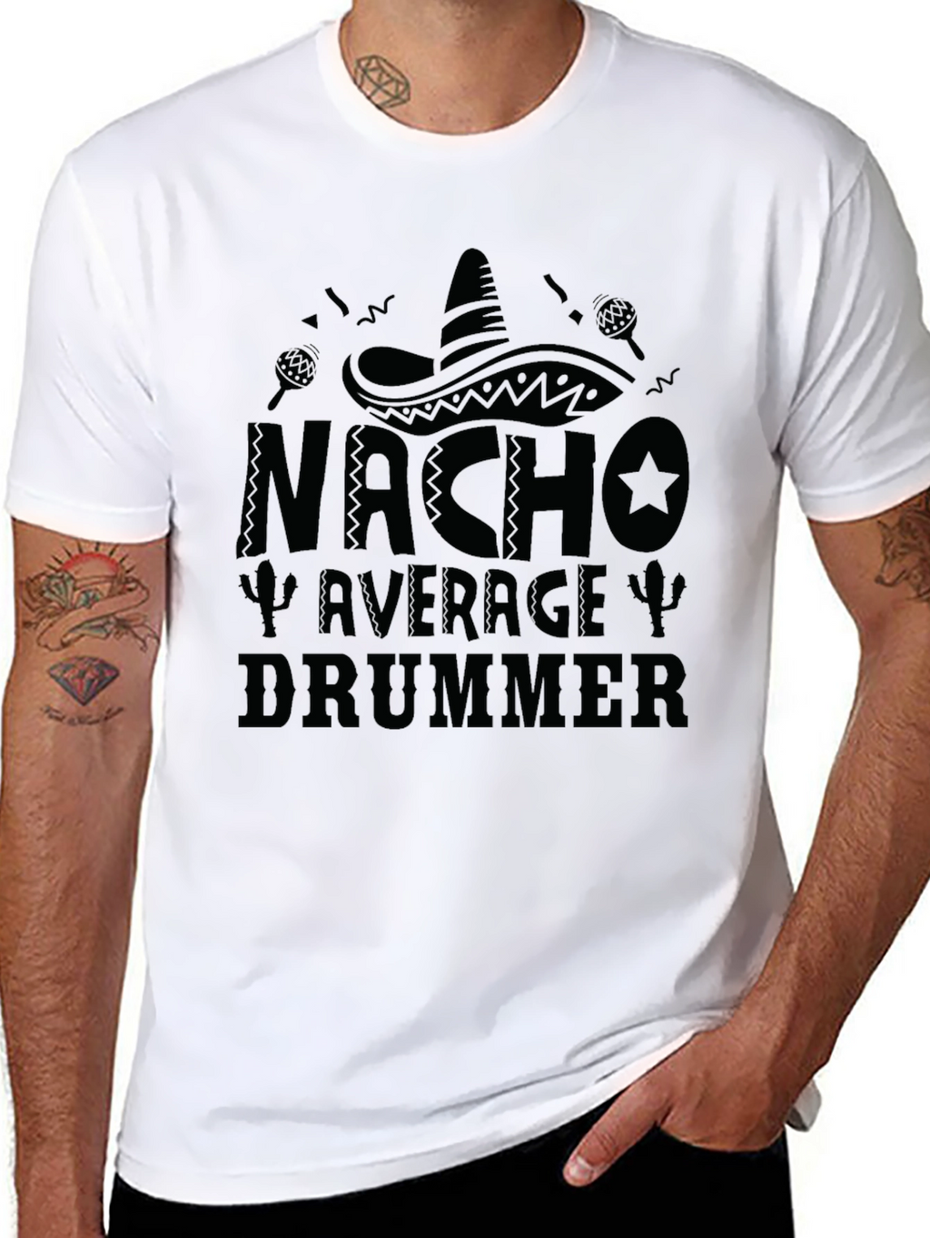 Nacho Average Drummer T-Shirt - Black Crew Neck