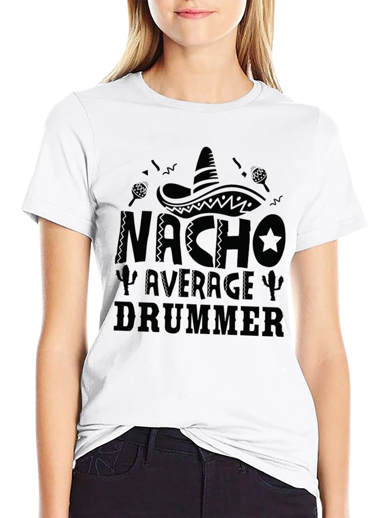 Nacho Average Drummer T-Shirt - Black Crew Neck