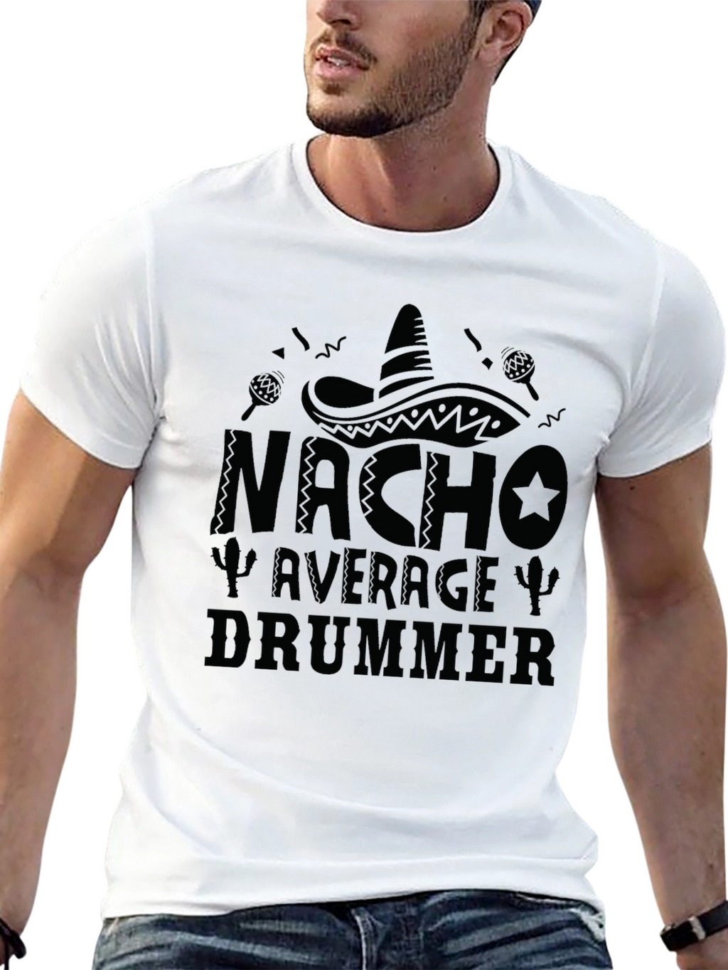Nacho Average Drummer T-Shirt - Black Crew Neck