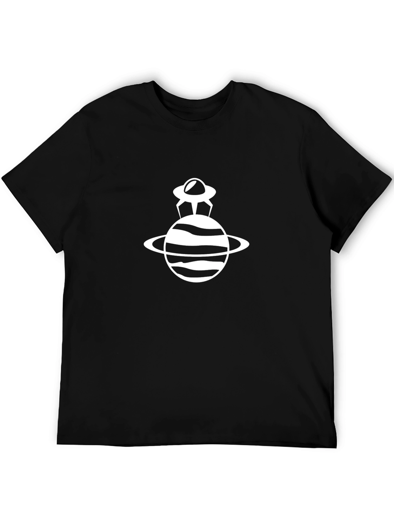 UFO Planet Graphic Tee - Black Cotton Blend Casual Wear
