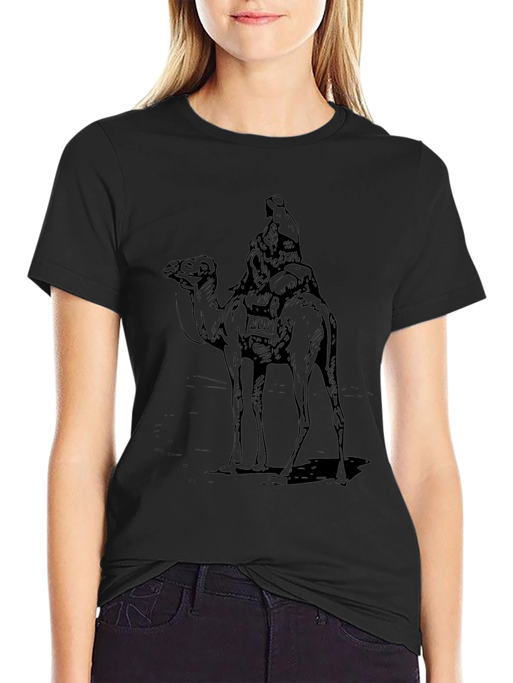Camel Rider Graphic Tee - Black Cotton T-Shirt