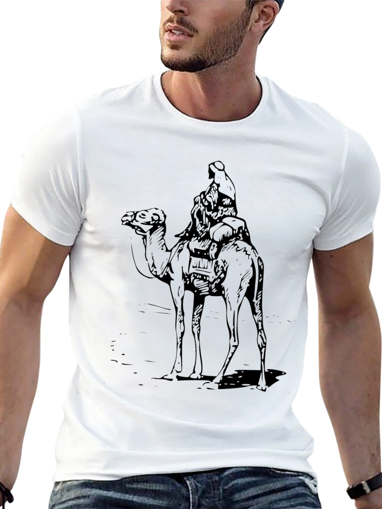 Camel Rider Graphic Tee - Black Cotton T-Shirt