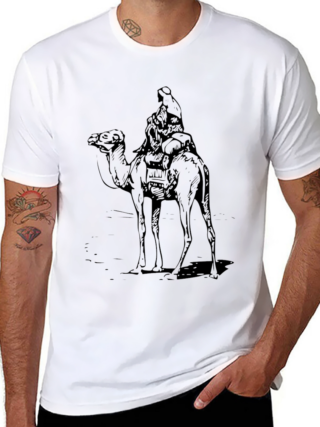 Camel Rider Graphic Tee - Black Cotton T-Shirt