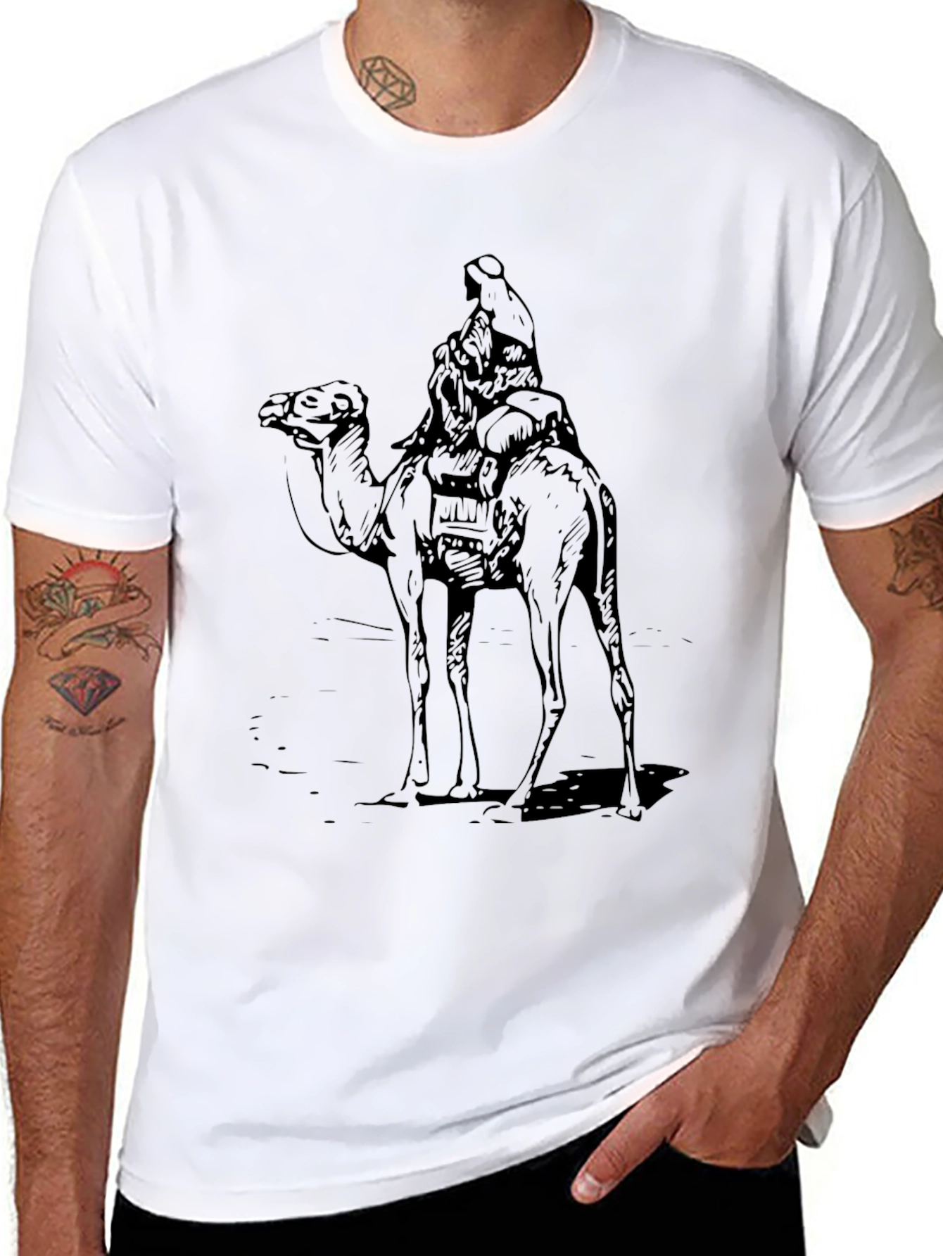 Camel Rider Graphic Tee - Black Cotton T-Shirt
