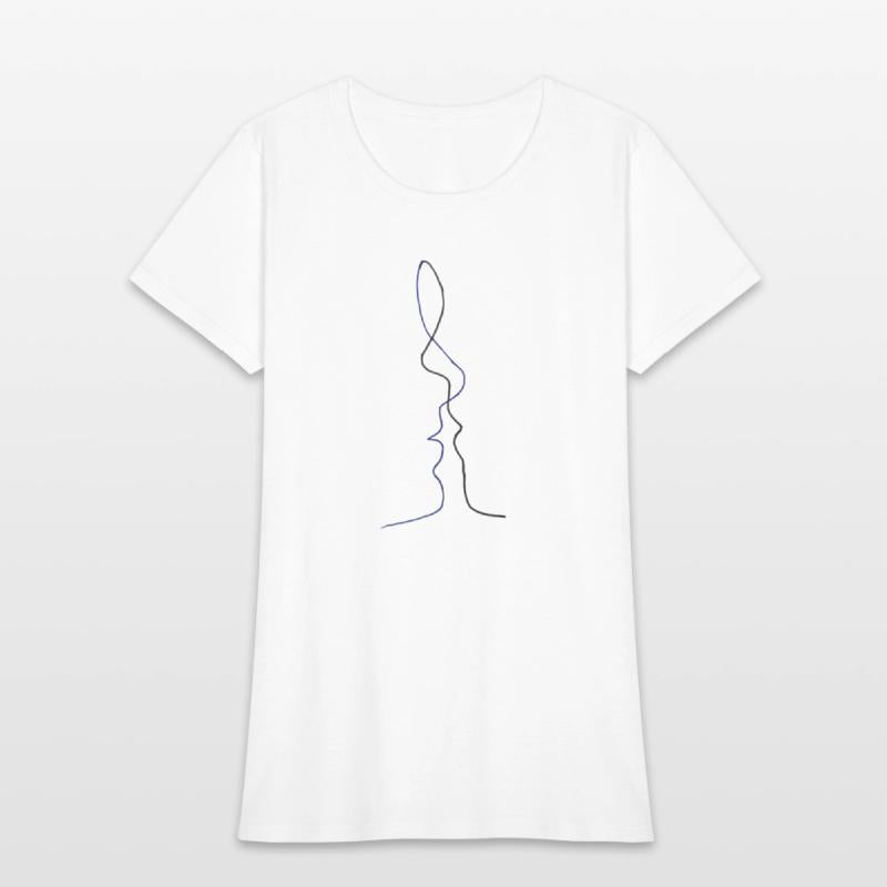 One line drawing man and woman kissing