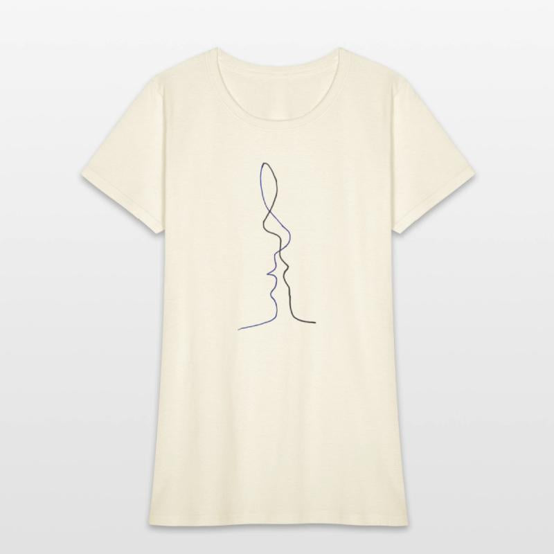 One line drawing man and woman kissing