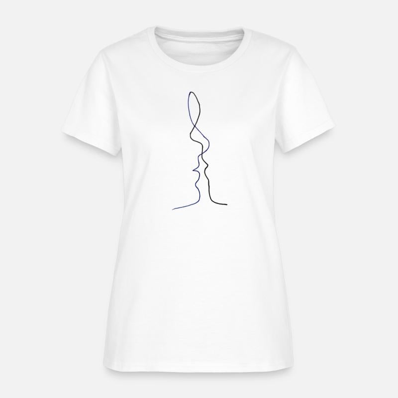 One line drawing man and woman kissing