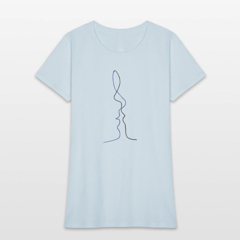 One line drawing man and woman kissing