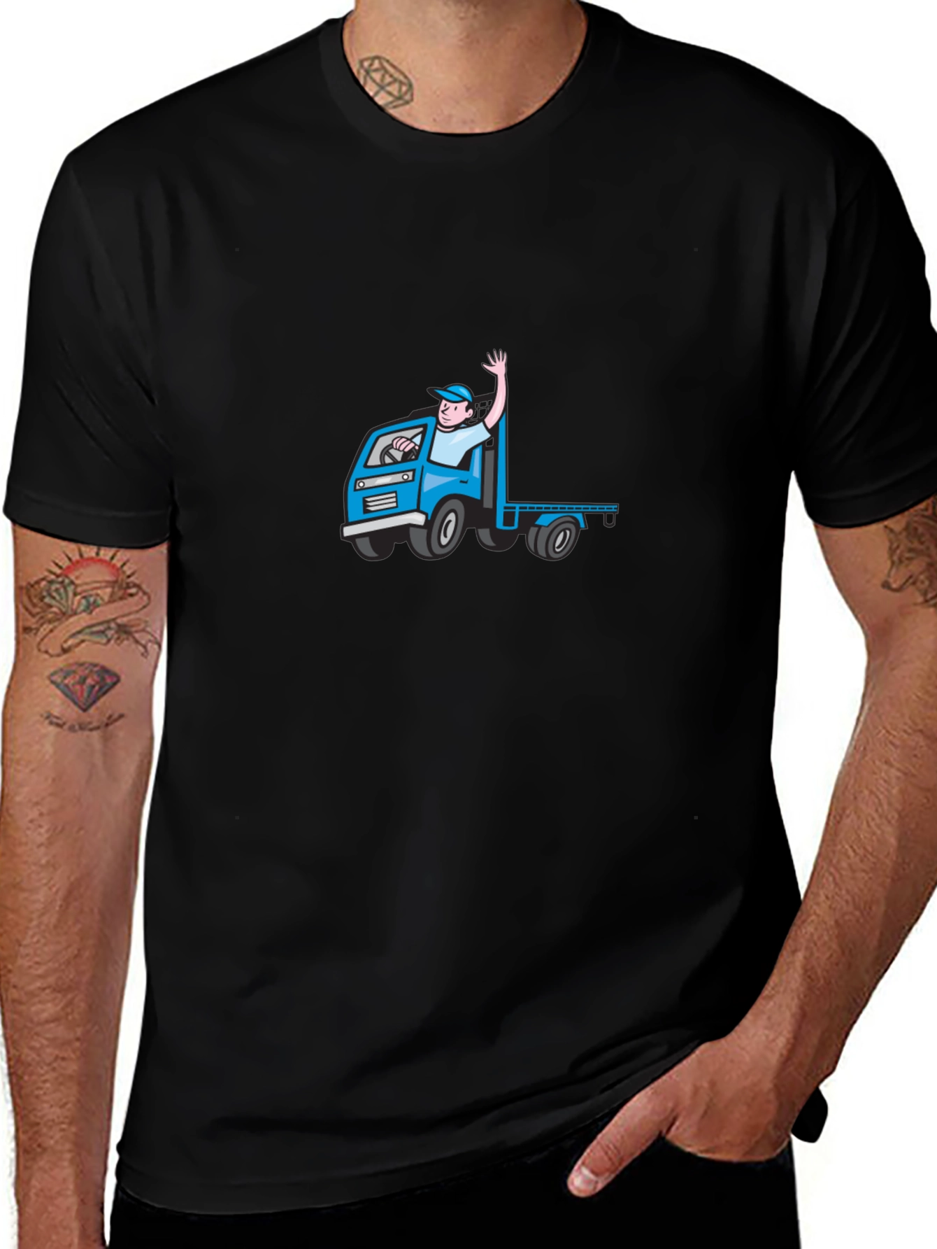 Cartoon Truck Driver Black Tee