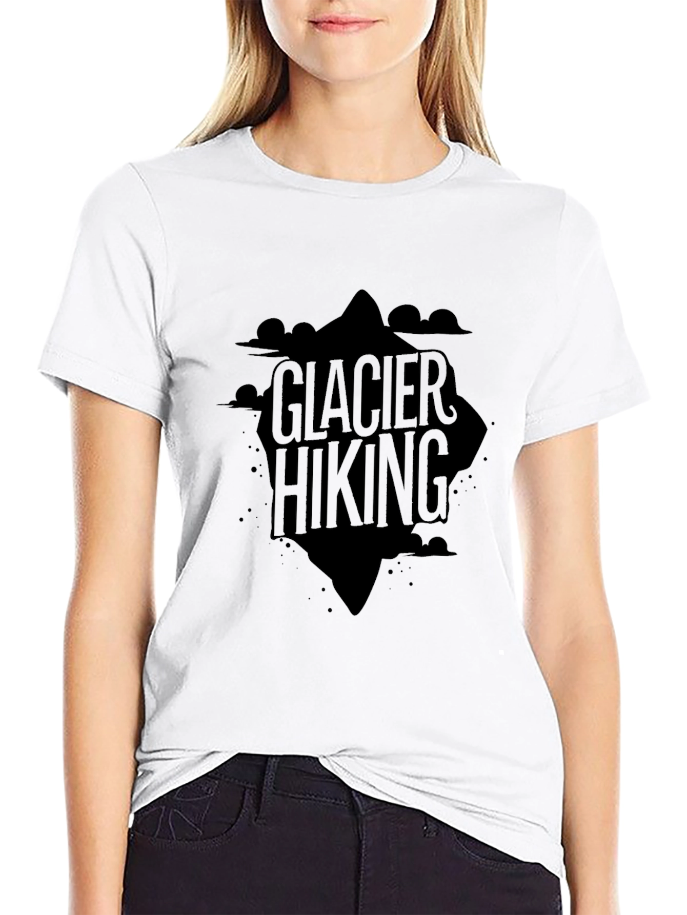 Glacier Hiking Graphic Tee - Black Cotton T-Shirt
