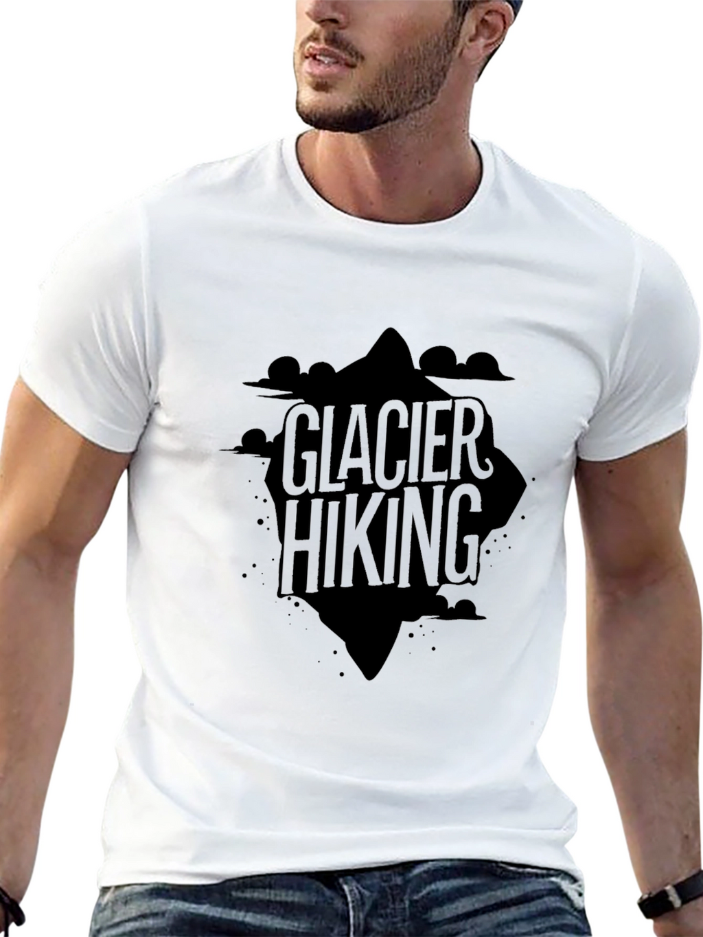 Glacier Hiking Graphic Tee - Black Cotton T-Shirt