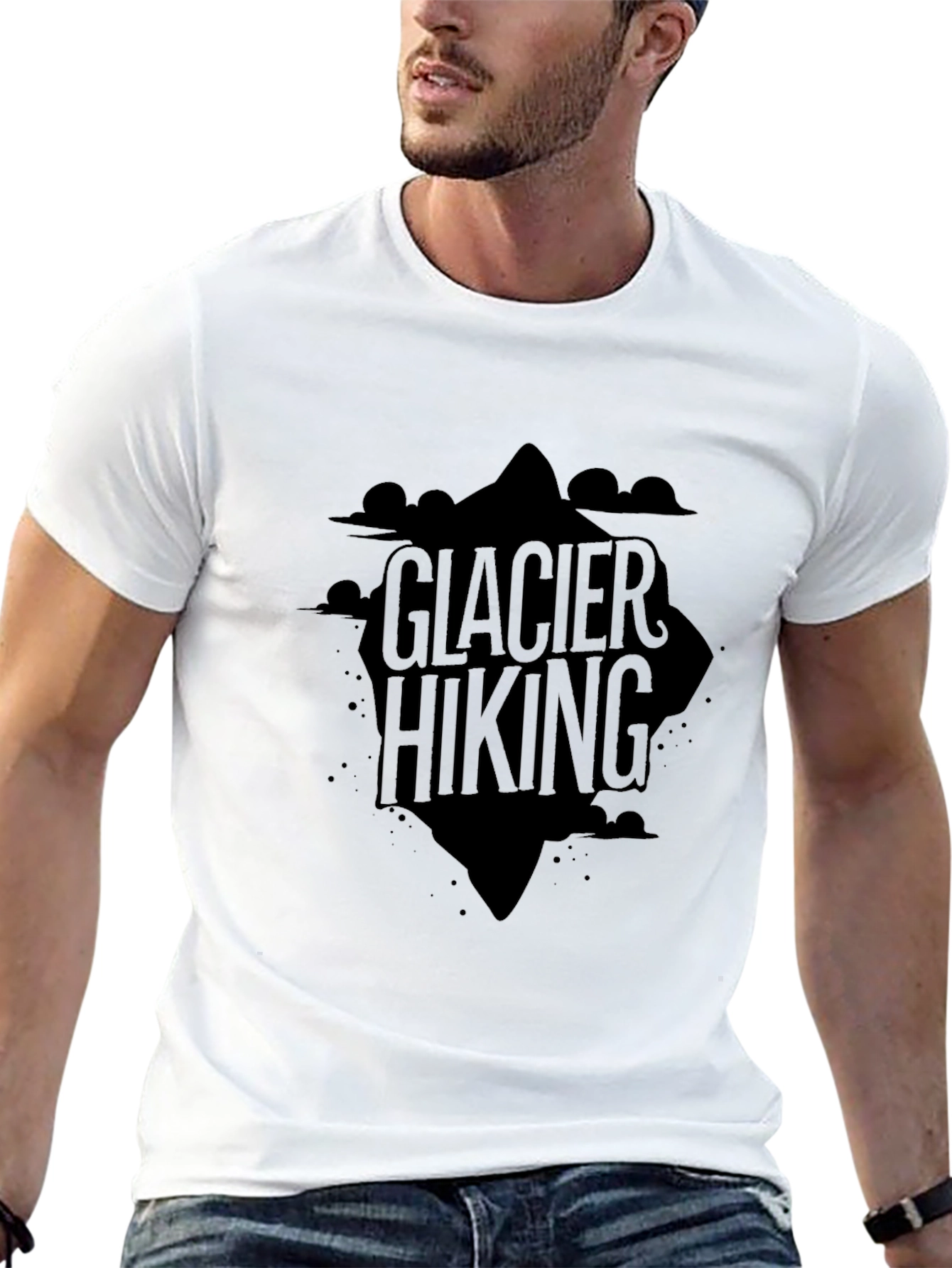 Glacier Hiking Graphic Tee - Black Cotton T-Shirt