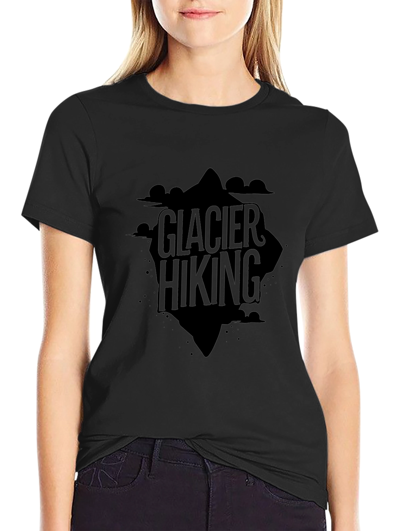 Glacier Hiking Graphic Tee - Black Cotton T-Shirt