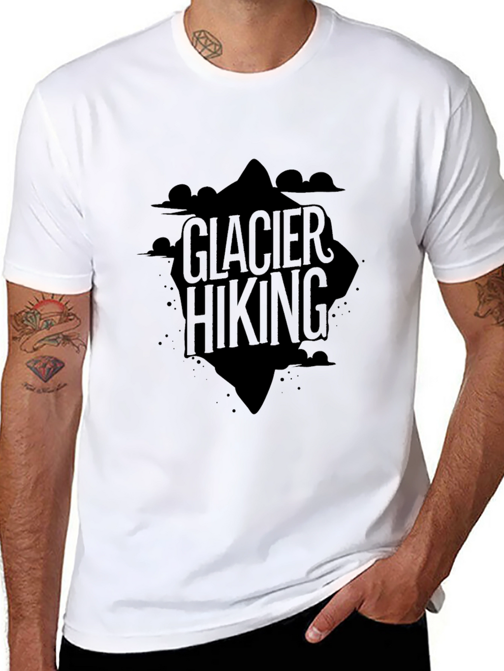 Glacier Hiking Graphic Tee - Black Cotton T-Shirt