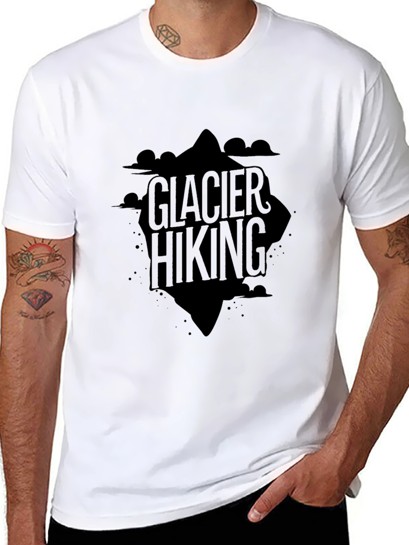 Glacier Hiking Graphic Tee - Black Cotton T-Shirt