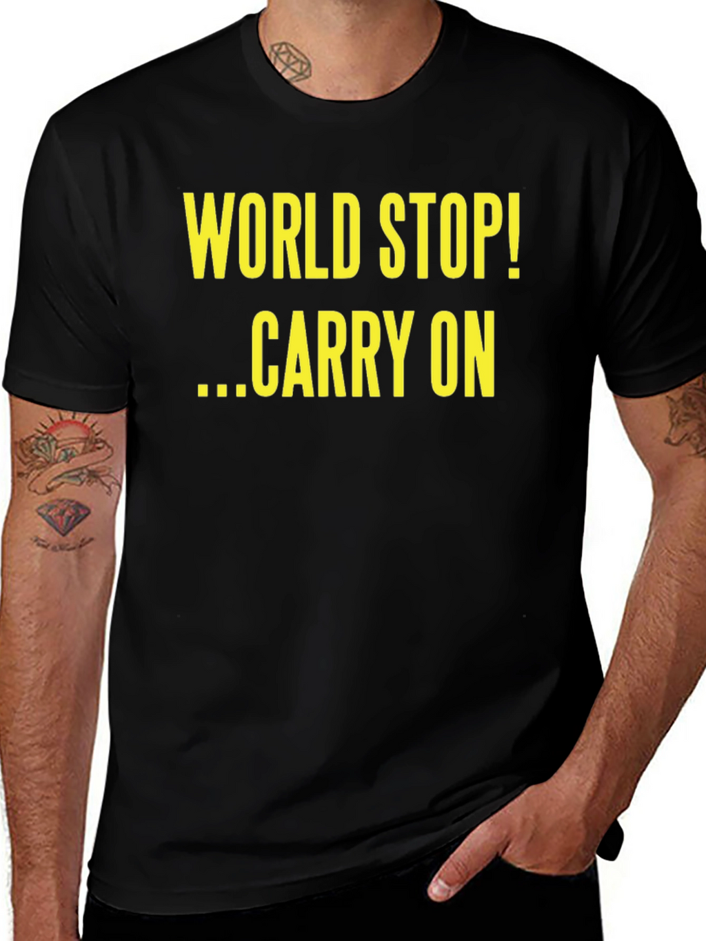 World Stop Carry On Black T-Shirt