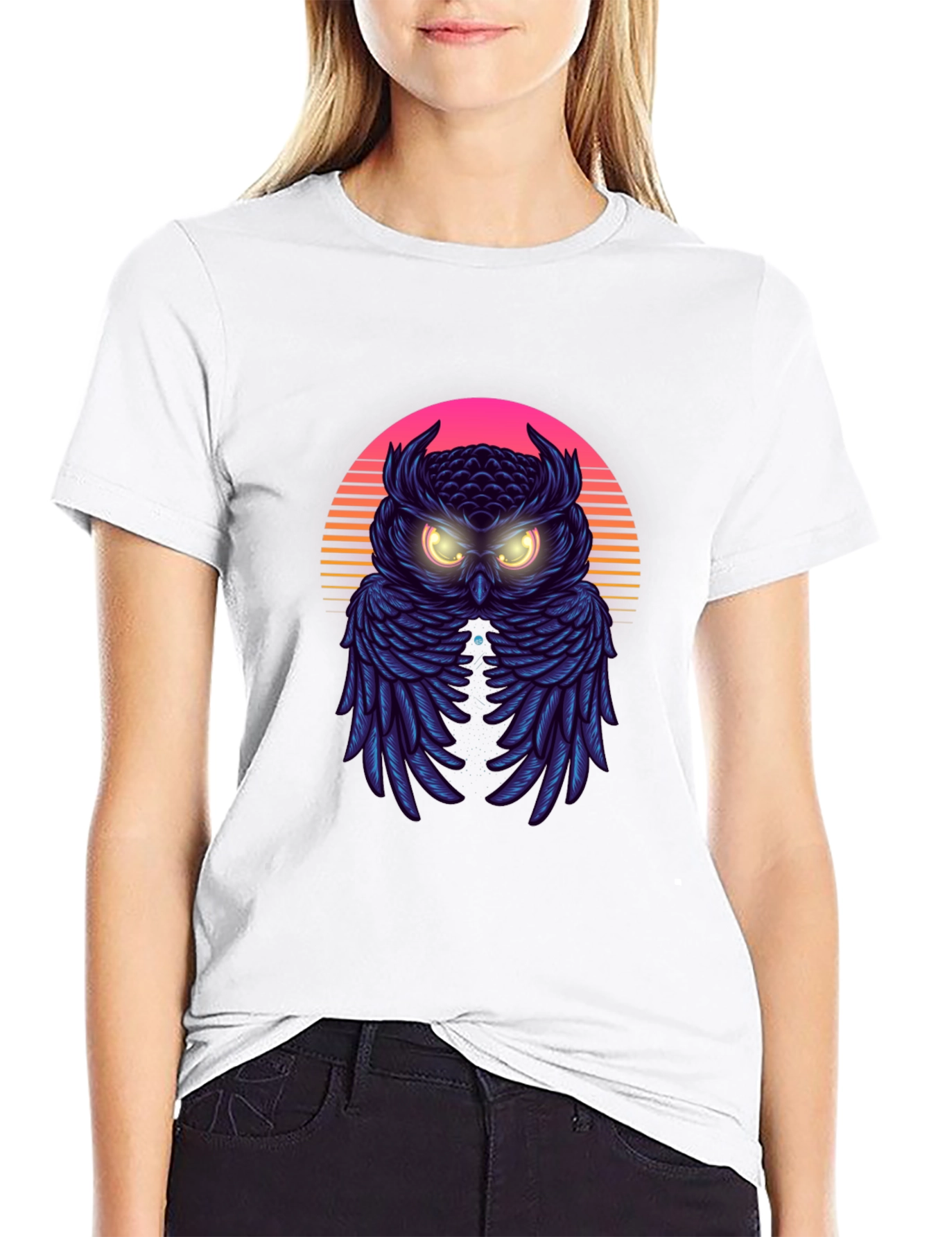 Retro Owl Graphic Tee - Synthwave Style T-Shirt