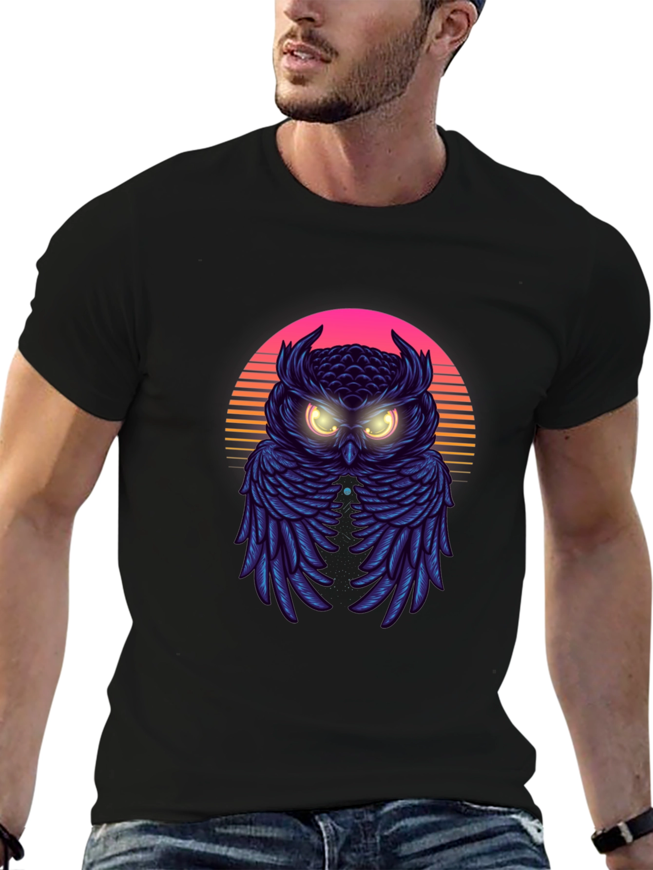 Retro Owl Graphic Tee - Synthwave Style T-Shirt