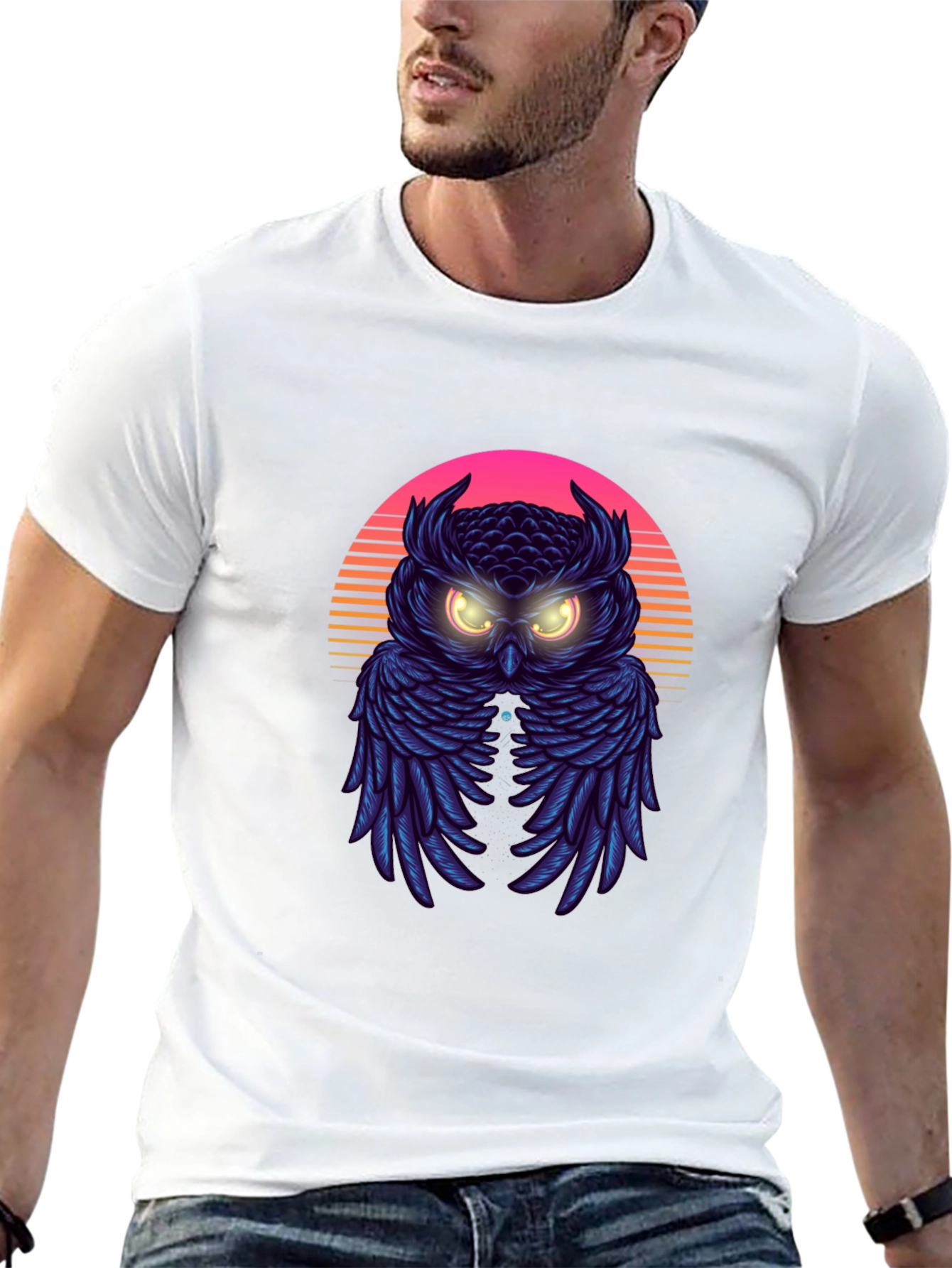 Retro Owl Graphic Tee - Synthwave Style T-Shirt