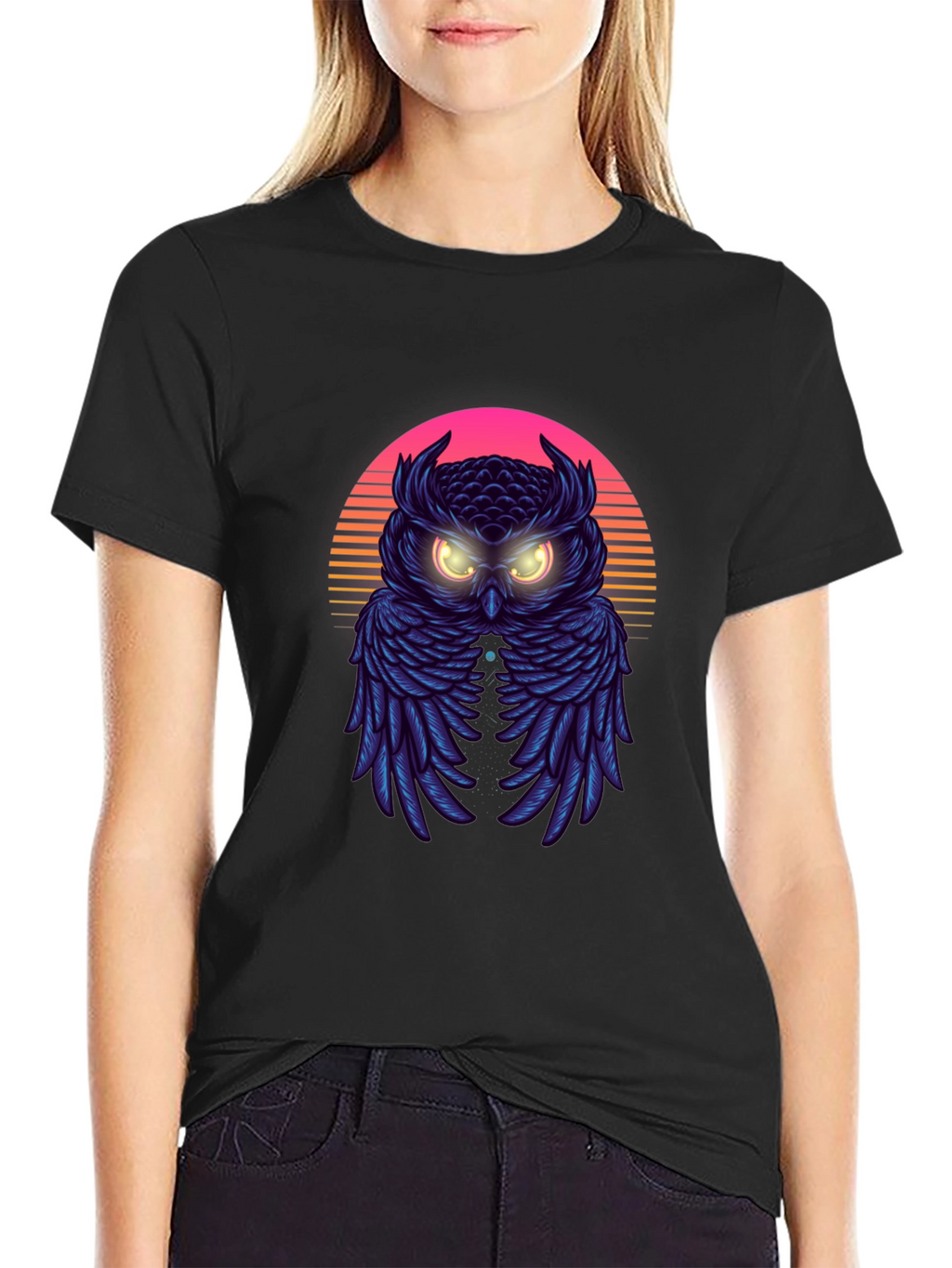 Retro Owl Graphic Tee - Synthwave Style T-Shirt