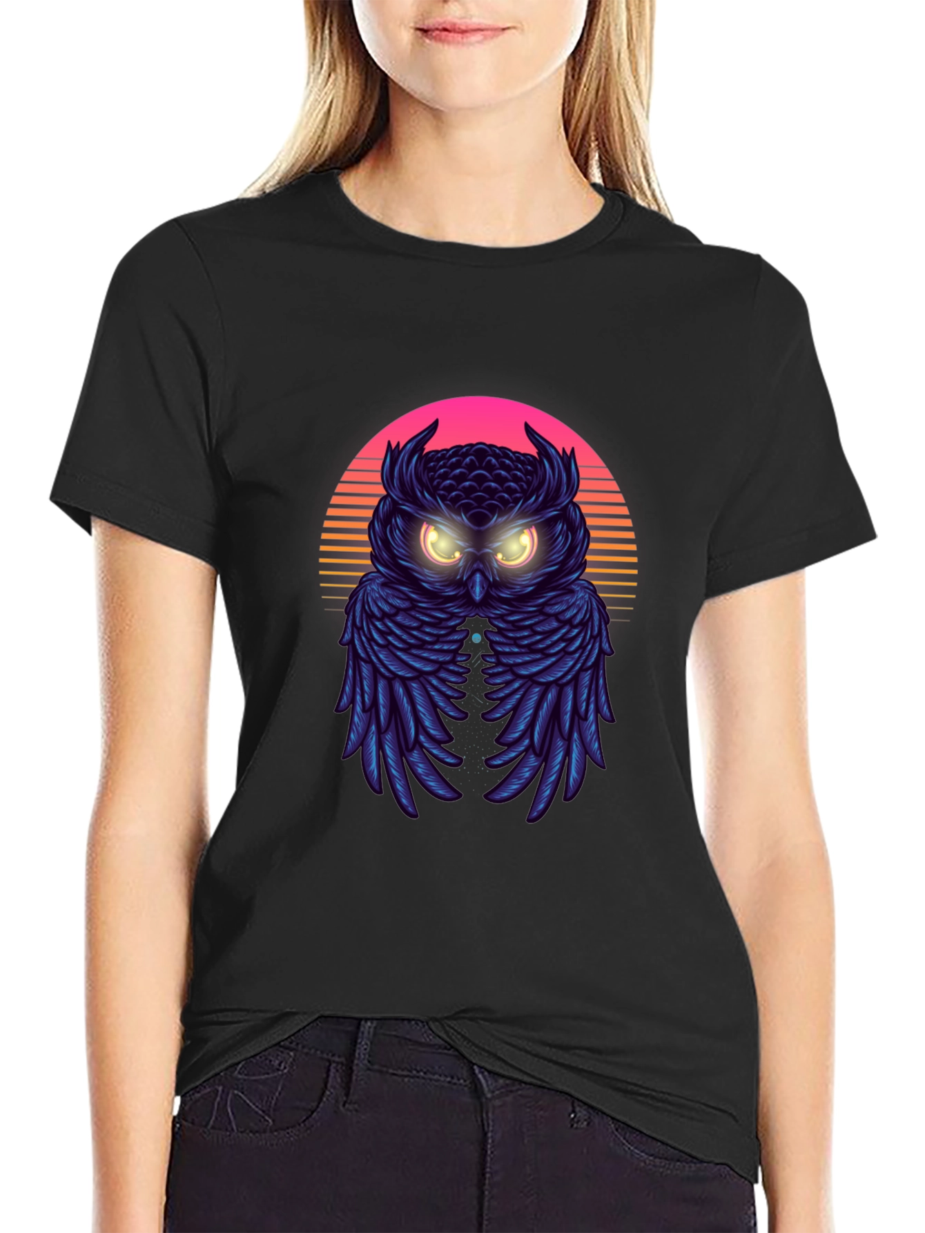 Retro Owl Graphic Tee - Synthwave Style T-Shirt