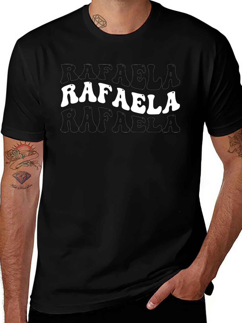 Retro RAFAELA Print Black T-Shirt