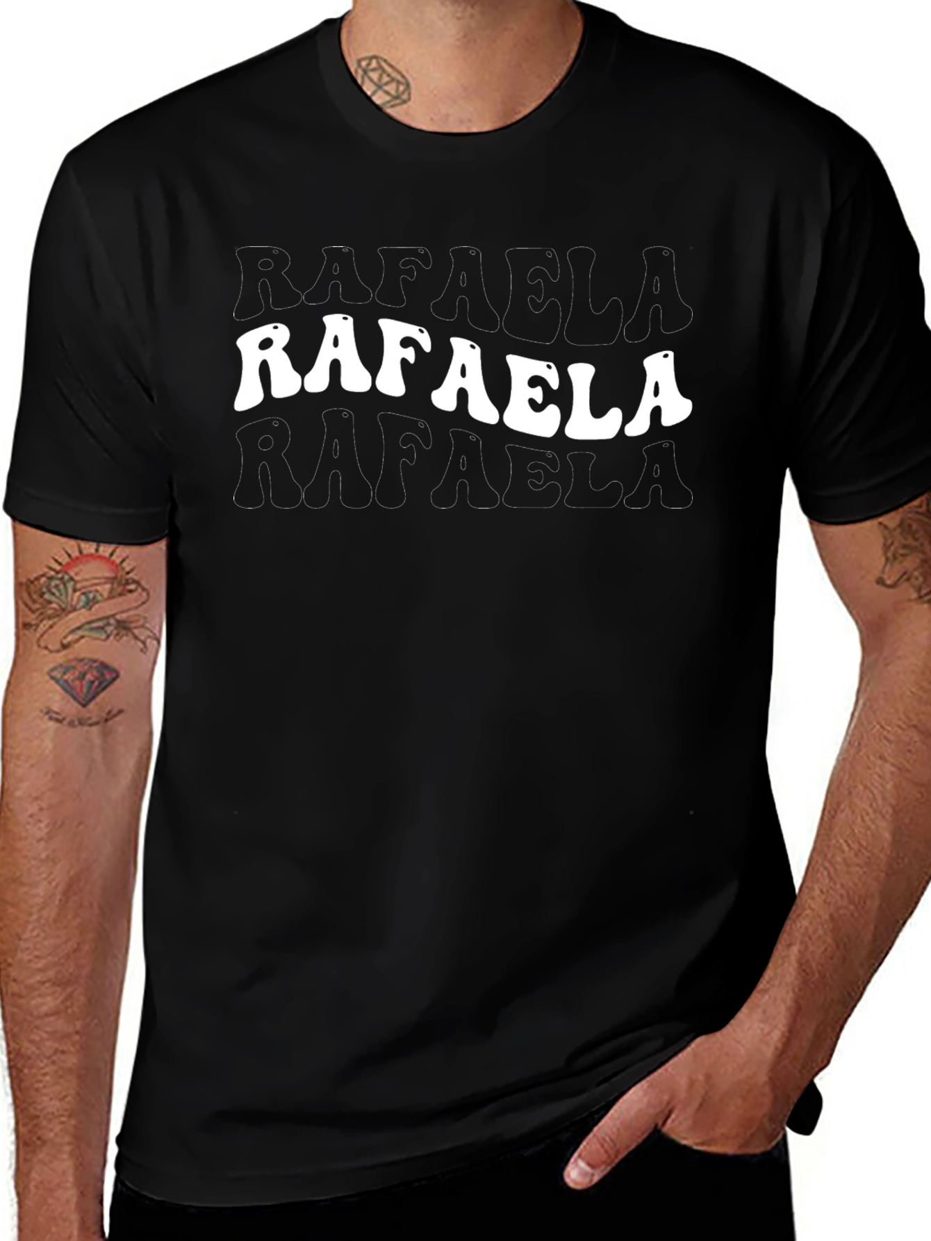 Retro RAFAELA Print Black T-Shirt