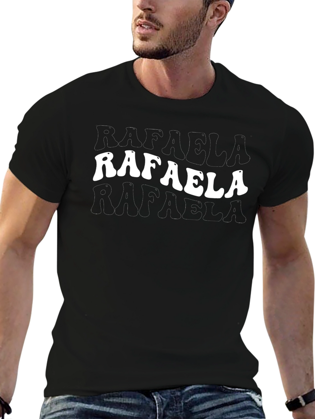 Retro RAFAELA Print Black T-Shirt