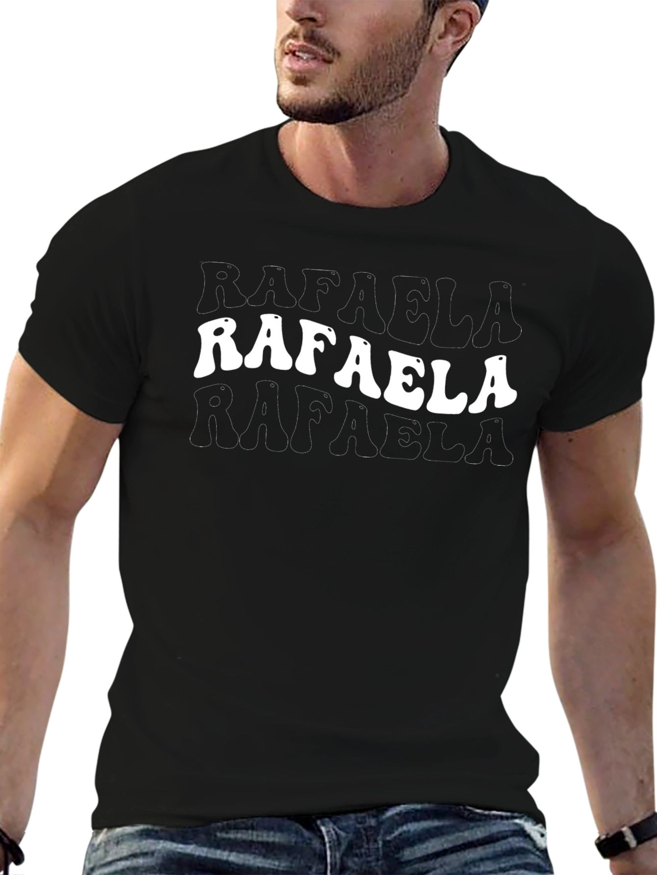 Retro RAFAELA Print Black T-Shirt