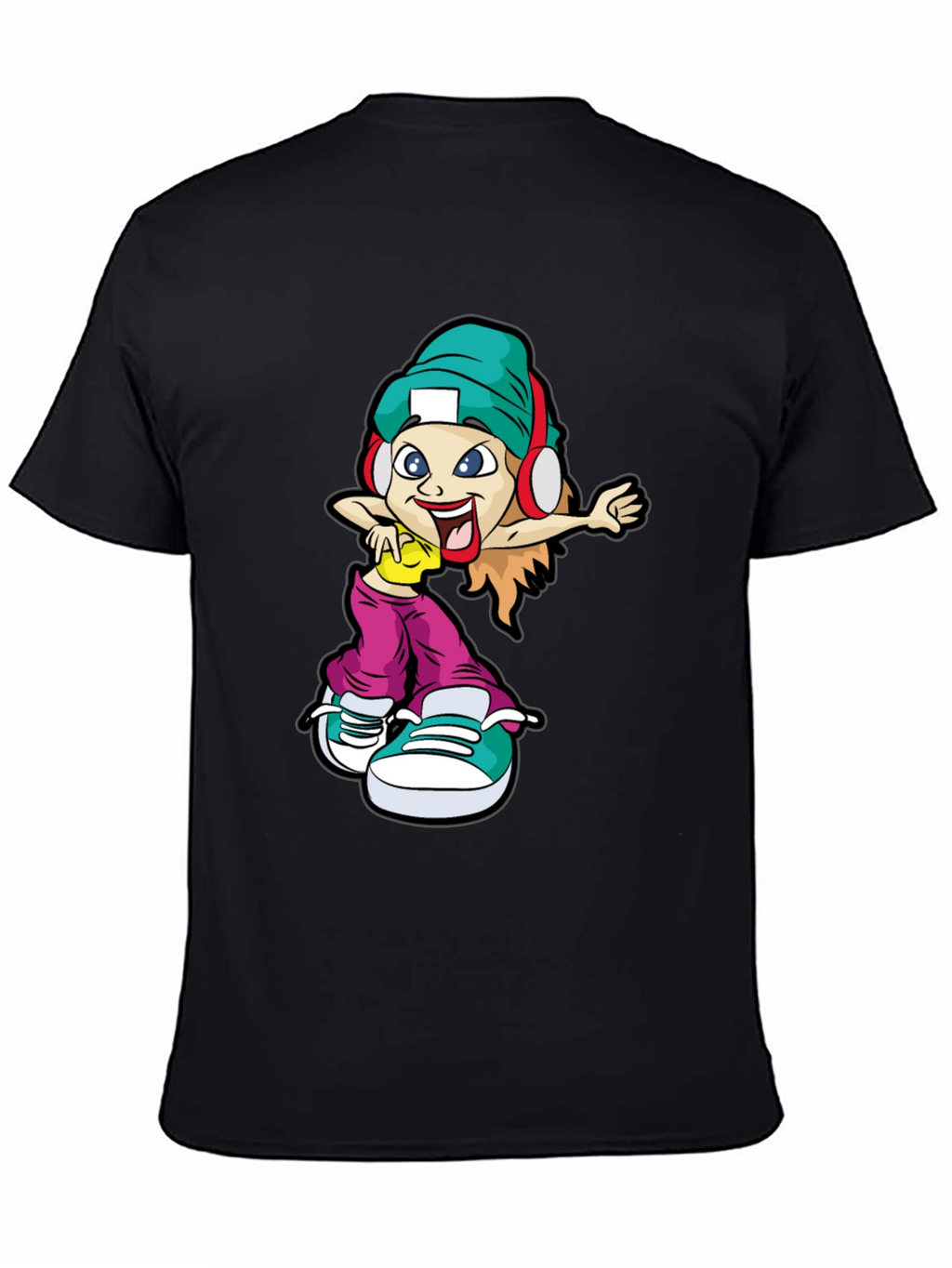 Cool Cartoon Girl Black T-Shirt
