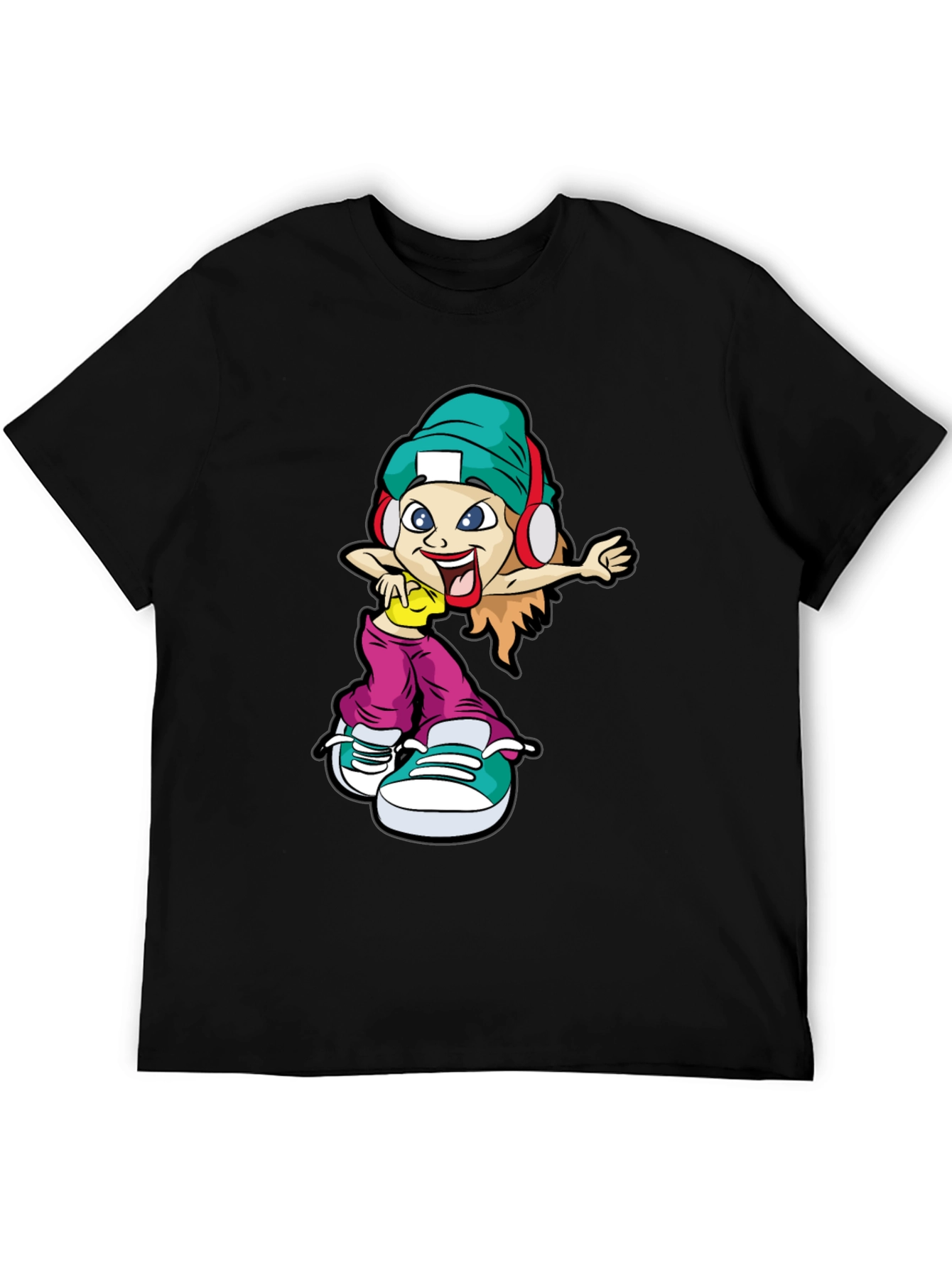 Cool Cartoon Girl Black T-Shirt