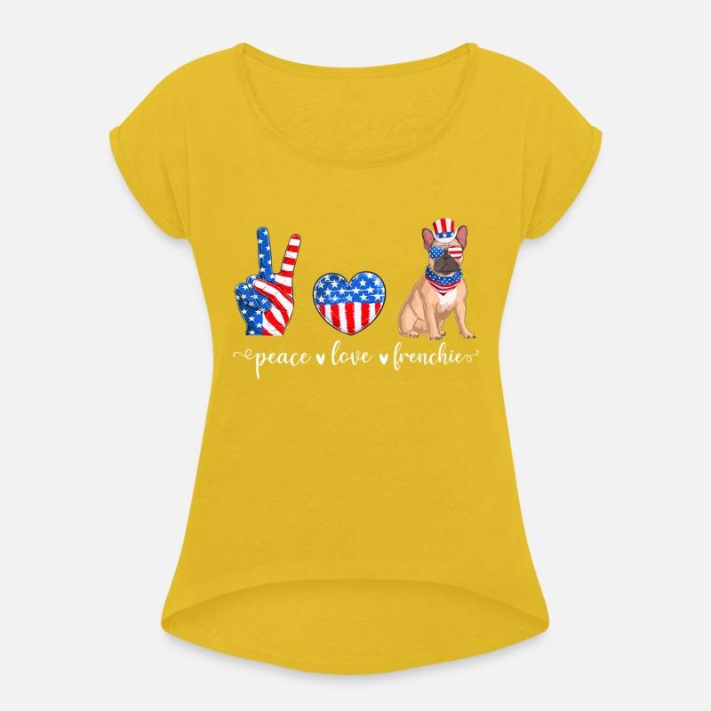 Peace Love Frenchie Patriotic US Flag 4th July