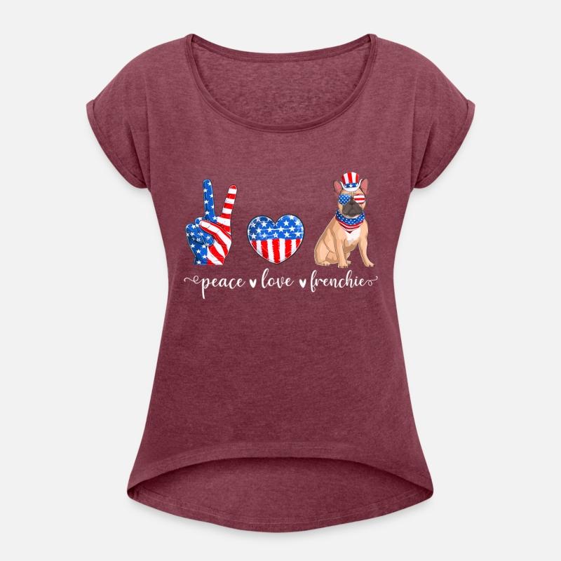 Peace Love Frenchie Patriotic US Flag 4th July