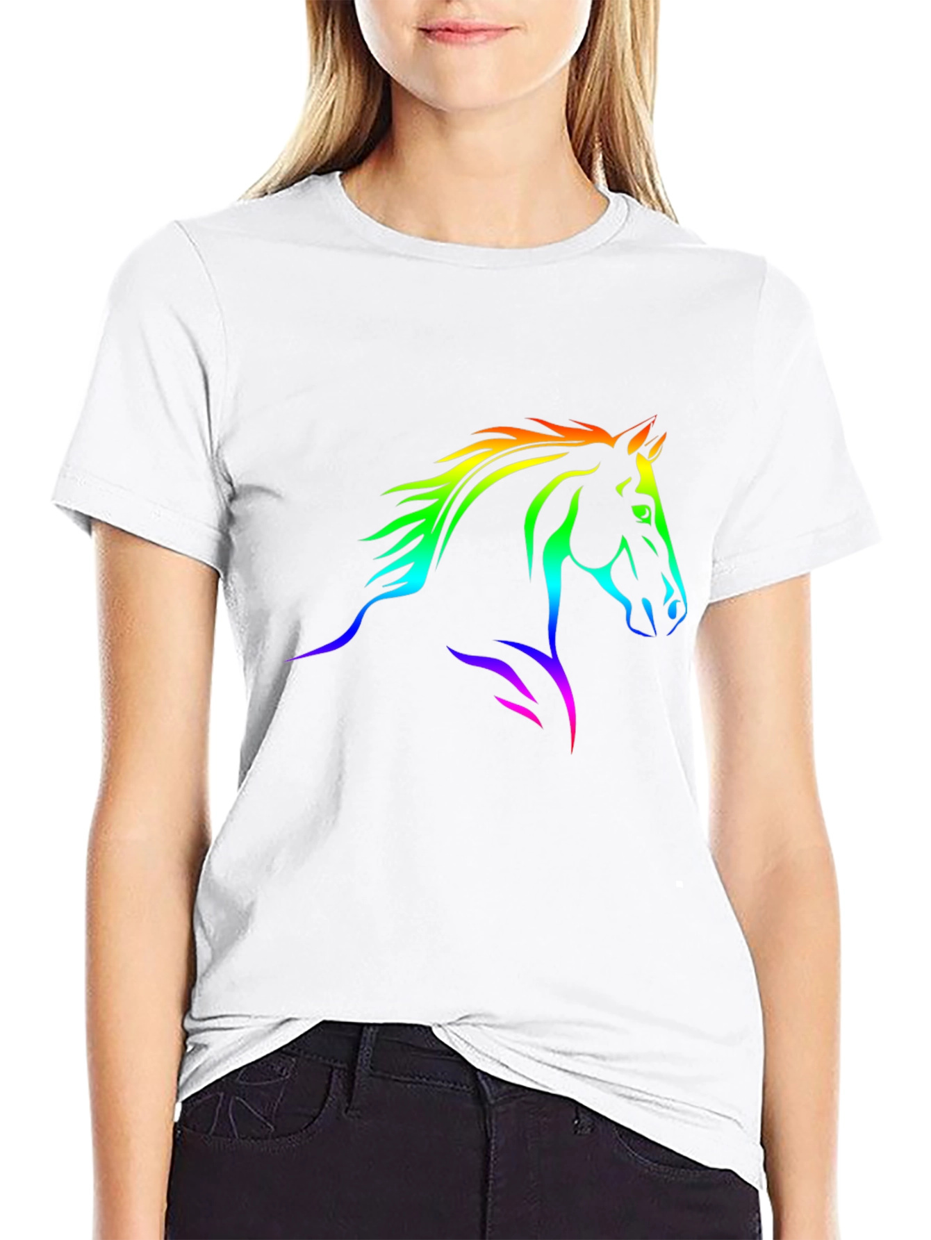 Rainbow Horse Graphic Black T-Shirt