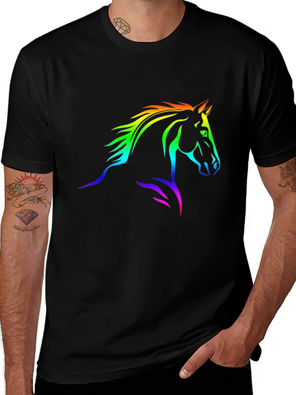 Rainbow Horse Graphic Black T-Shirt